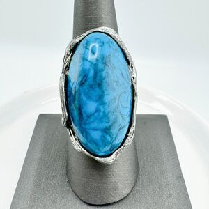 Vintage Turquoise Statement Ring Boho Southwestern Bold Chunky Natural Hammered